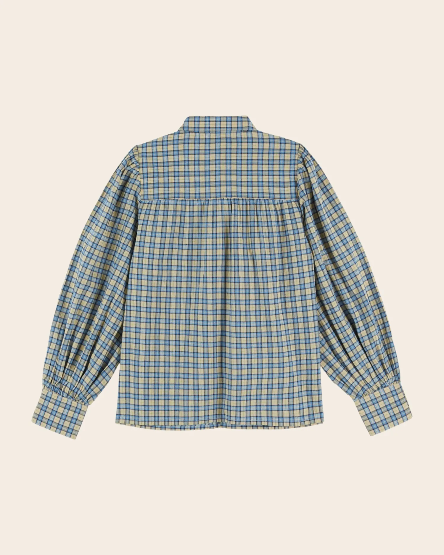 Emile et Ida Carreaux bleu et beige bluse beige ternet