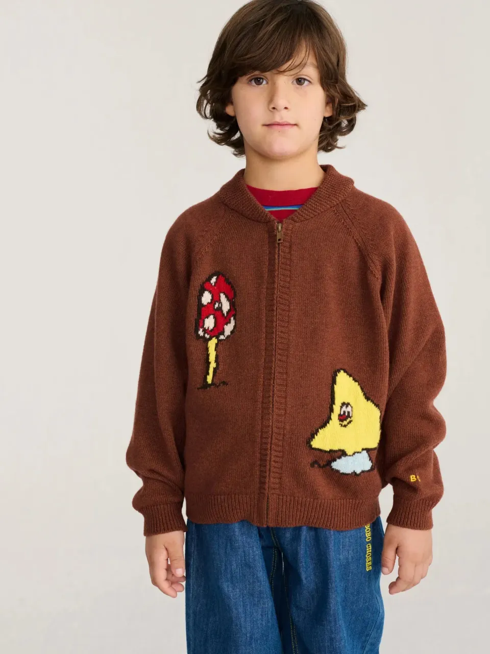 Bobo Choses Mush Monster Duo cardigan mørkebrun uldblanding