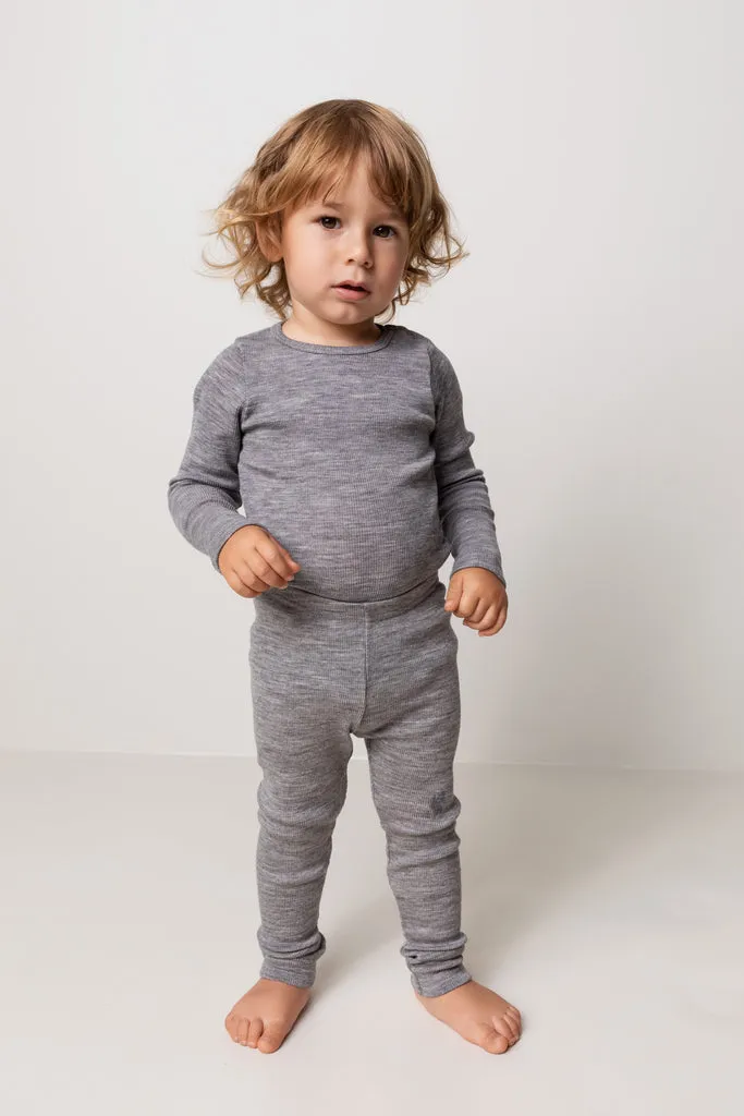 MarMar Leg Uld Rib Leggings Grey Melange
