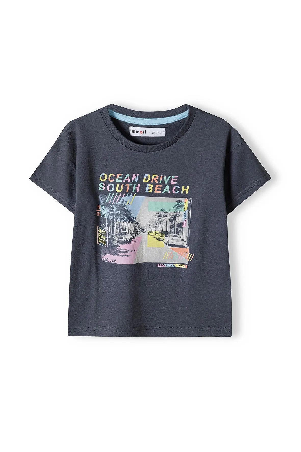 Minoti 38401 t-shirt mørkegrå ocean print drenge