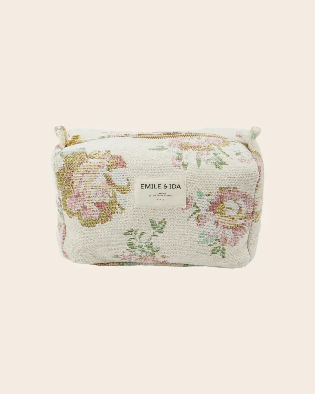 Emile et Ida toilettaske beige jacquard blomst
