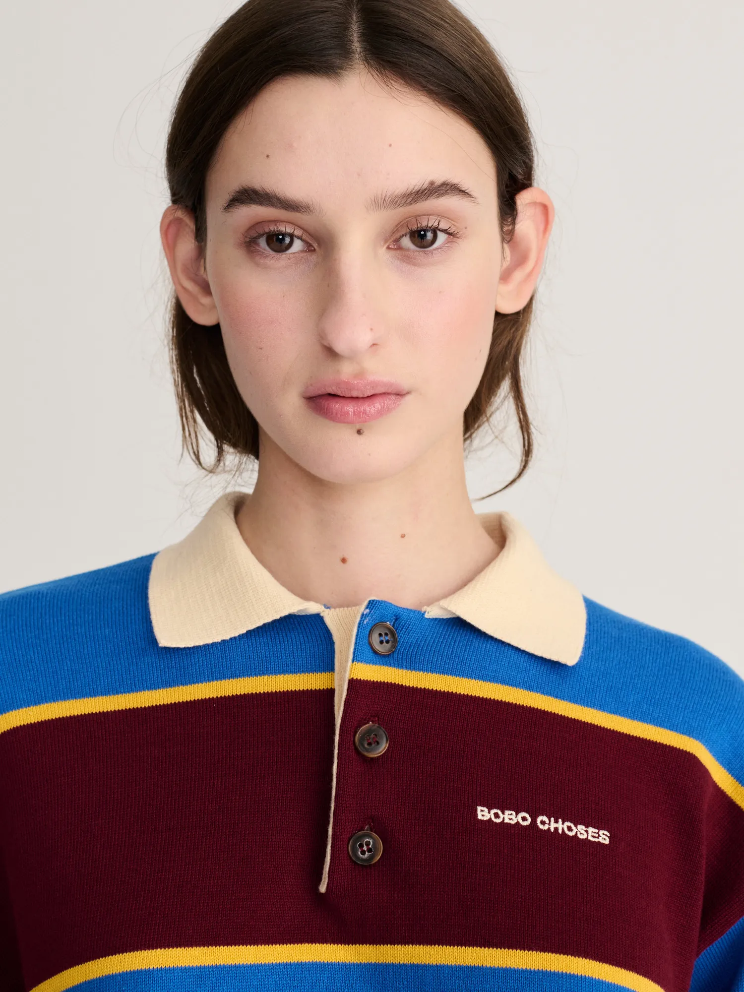 Bobo Choses Striped Cotton Polo striktrøje blå økologisk bomuld