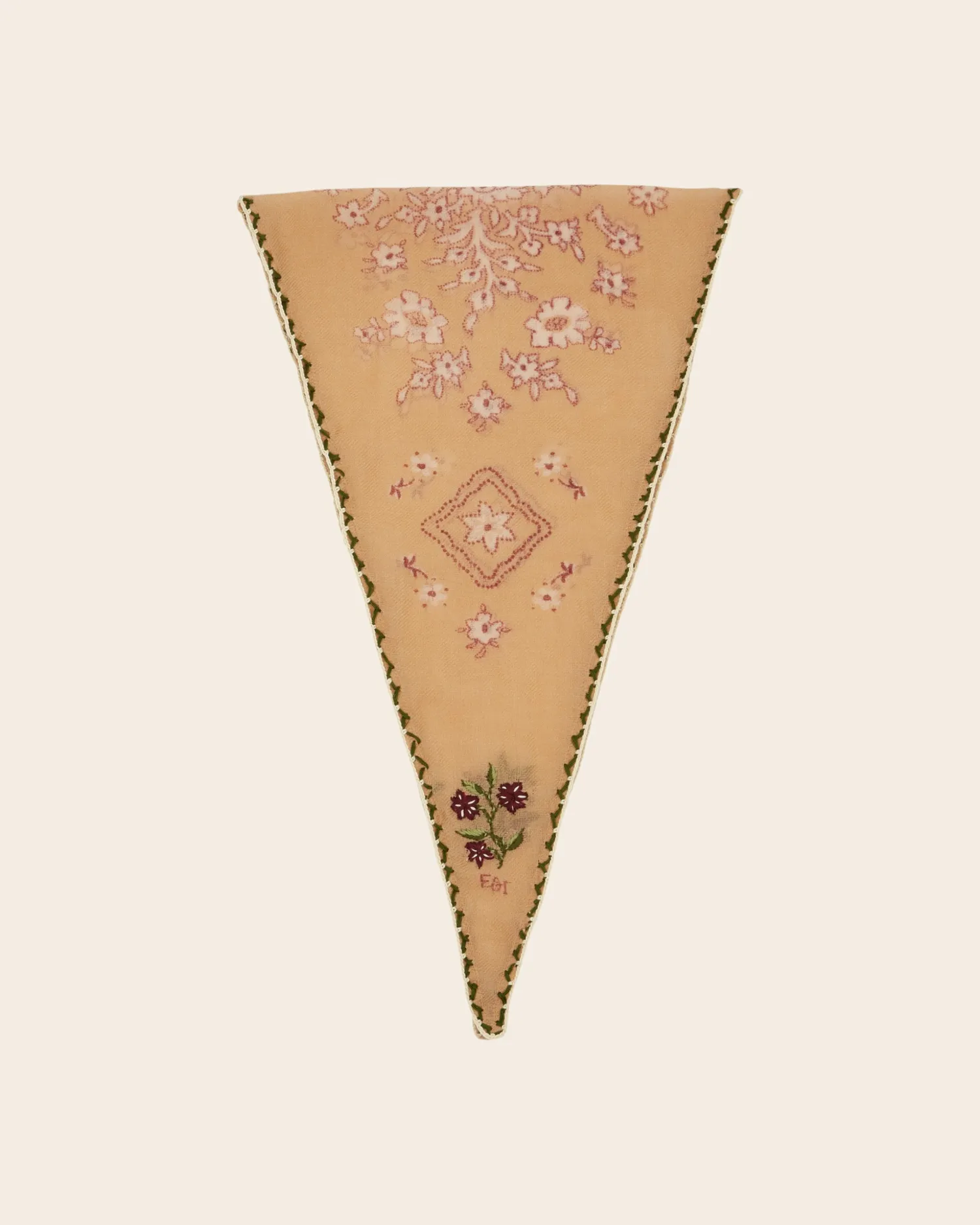 Emile et Ida tørklæde beige blomstret uld 114 cm