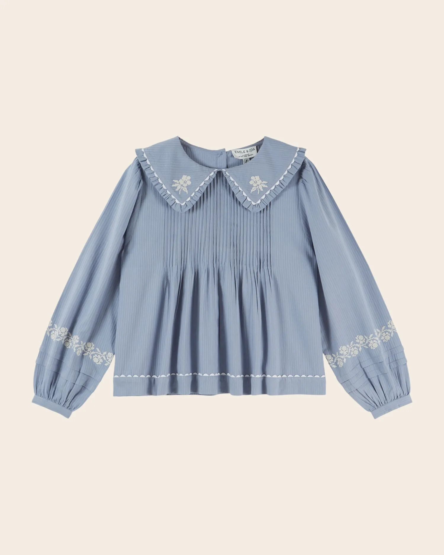 Emile et Ida Elena blouse blå broderet bomuld