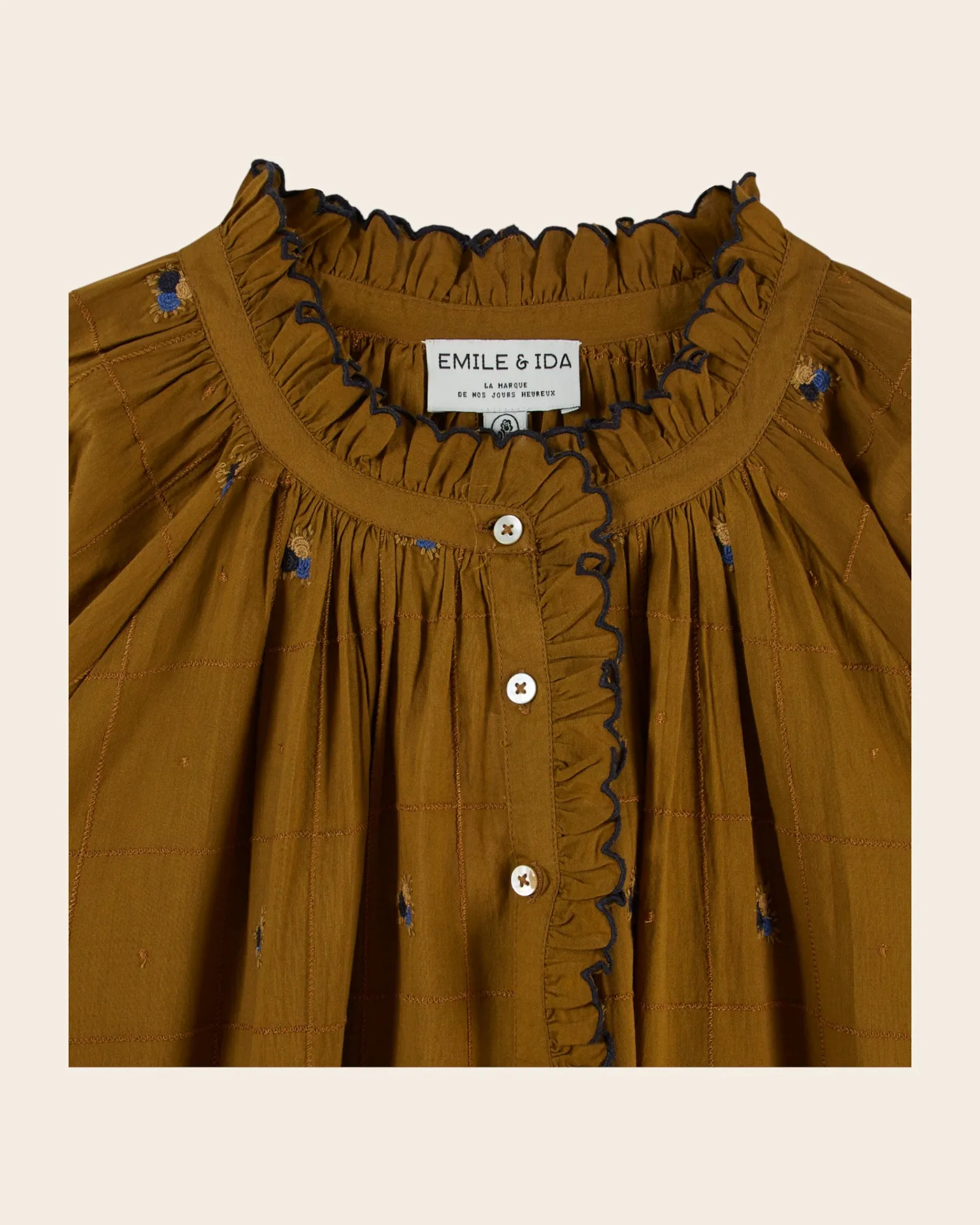 Emile et Ida ELYANA bluse oliven broderet bomuld