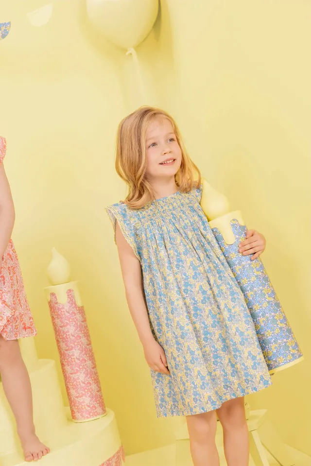 Bonton Léna kjole blå blomstret pige