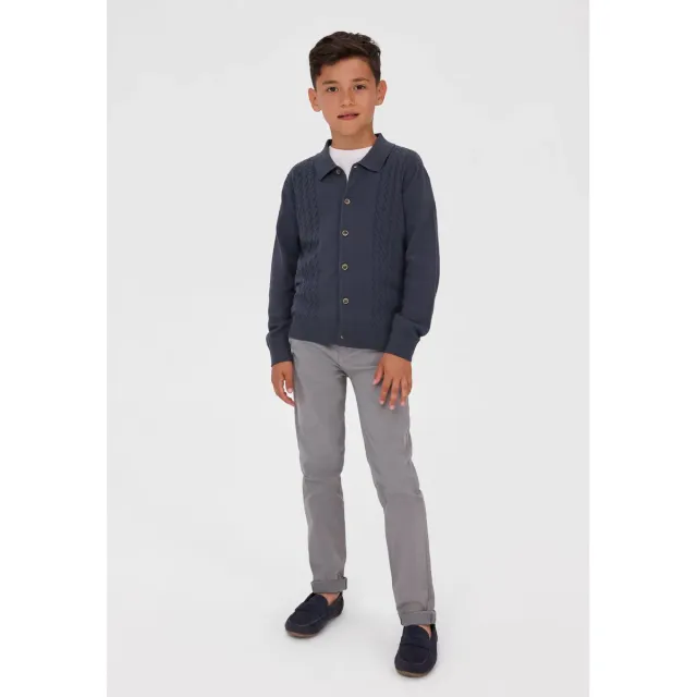 Minoti 45566 strikcardigan drenge grå tern knapper
