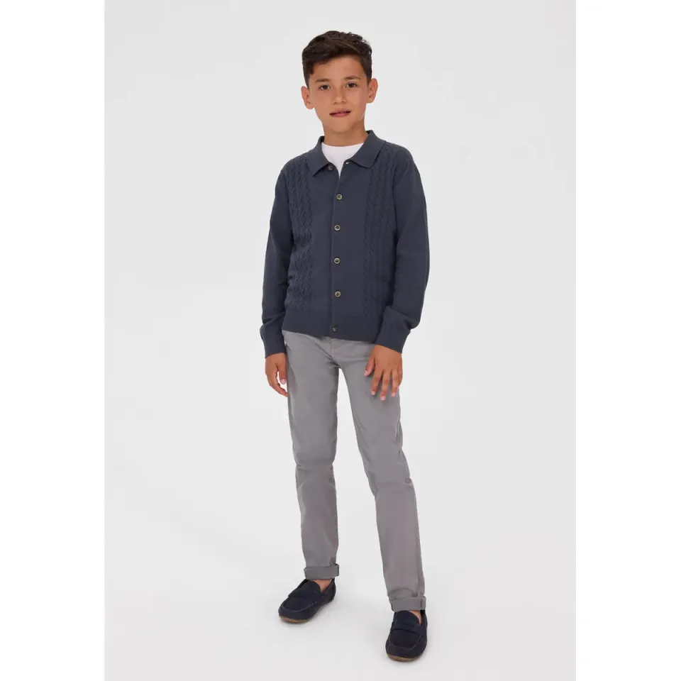 Minoti 45566 strikcardigan drenge grå tern knapper