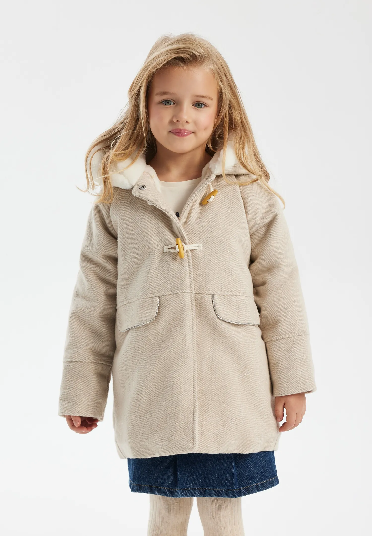 Minoti 41155 dufflecoat sandbeige med hætte til piger