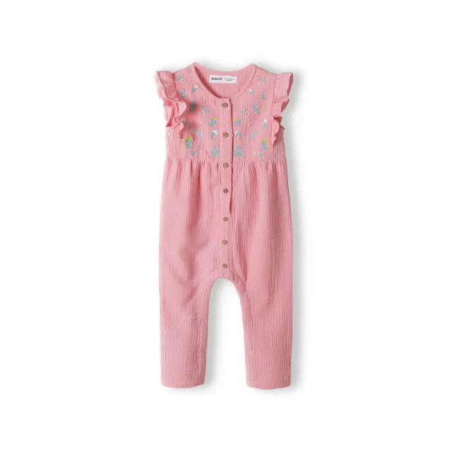 Minoti 38121 jumpsuit rosa bomuld med broderi
