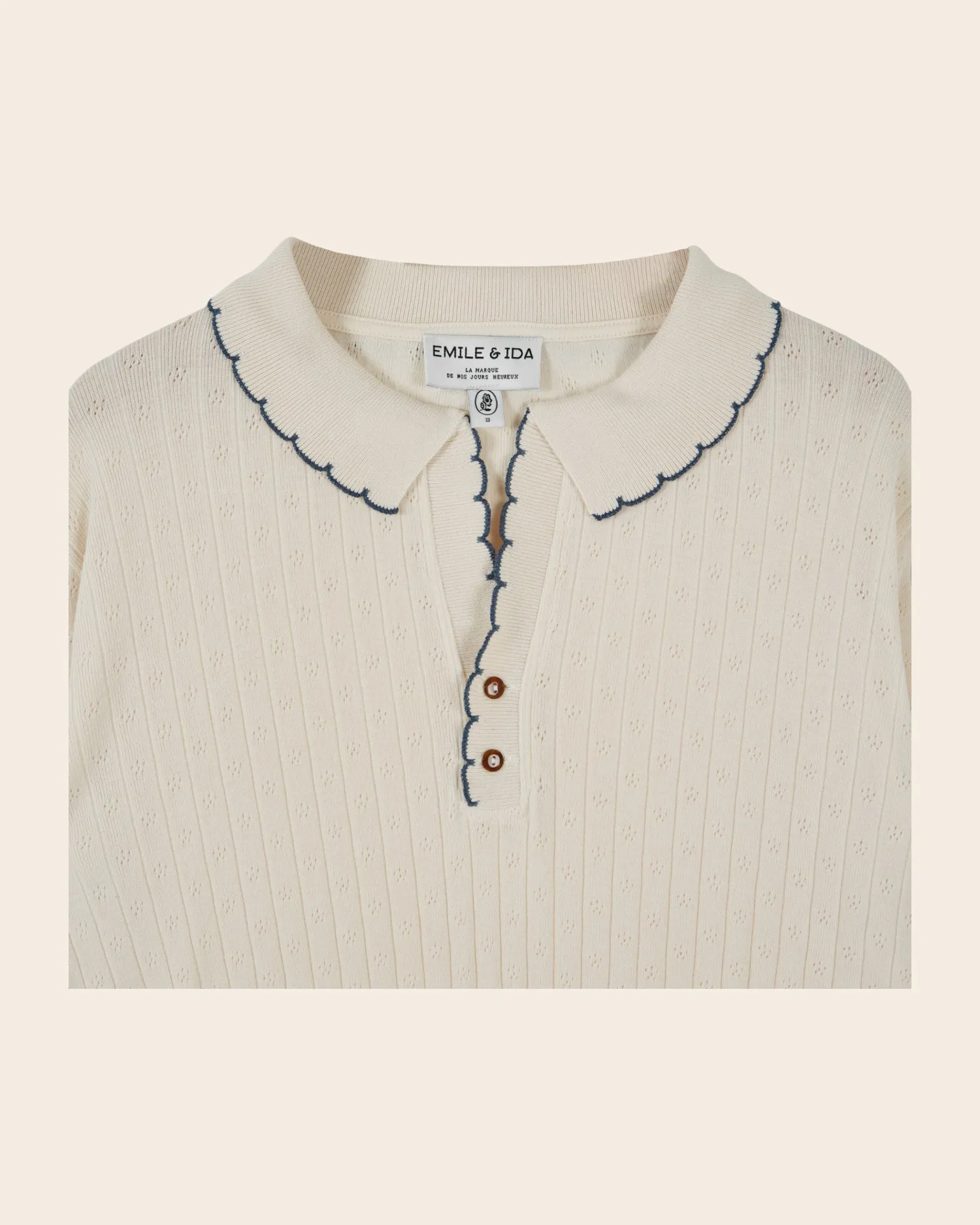 Emile et Ida Erano dame t-shirt ecru pointelle
