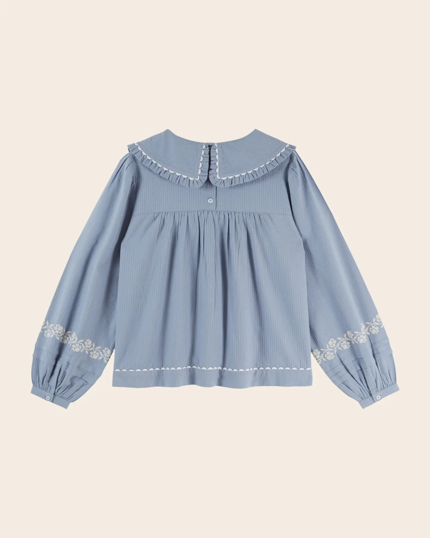 Emile et Ida Elena blouse blå broderet bomuld