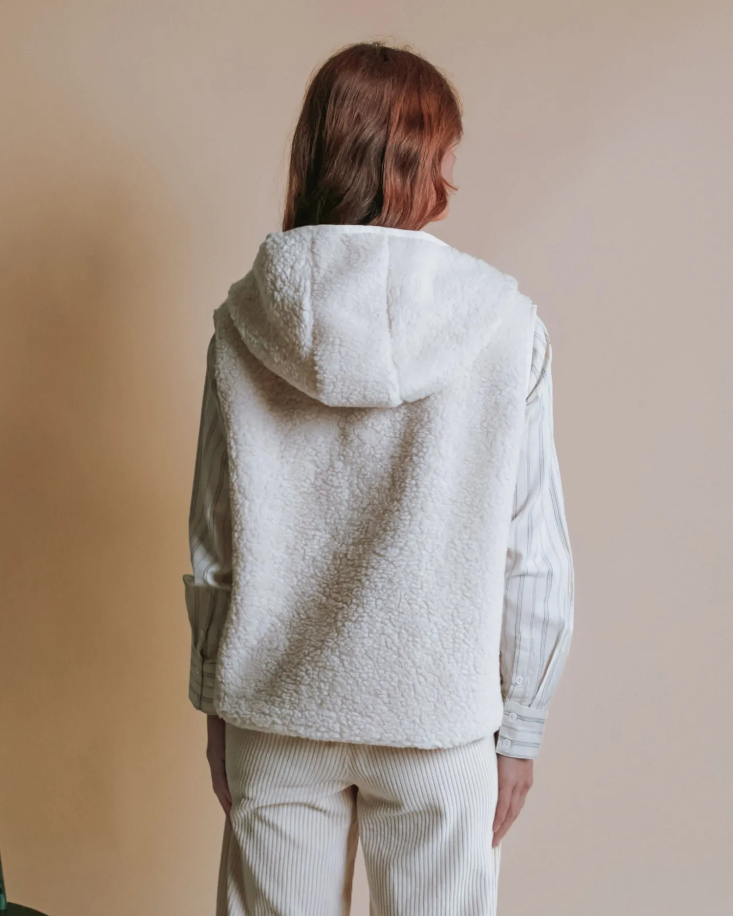 Emile et Ida Eclat vest ecru teddy hætte dame