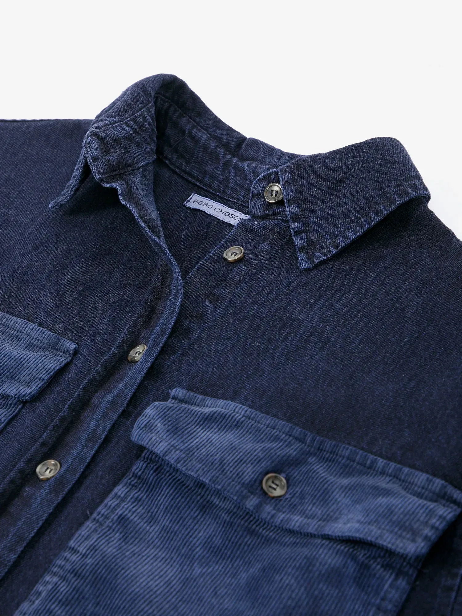 Bobo Choses Big corduroy pockets light denim skjorte lyseblå bomuld