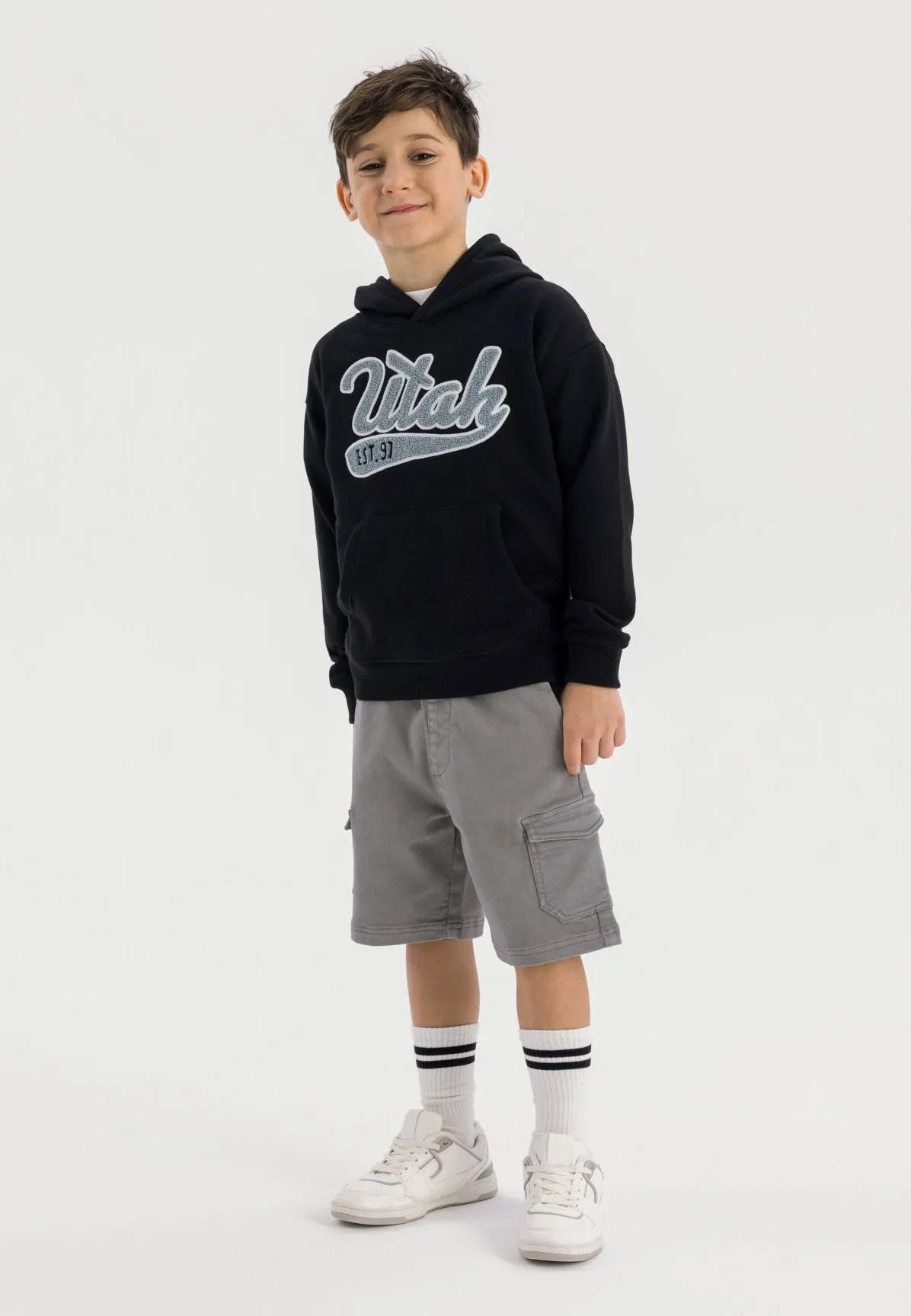 Minoti hoodie sort oversized til drenge bomuld