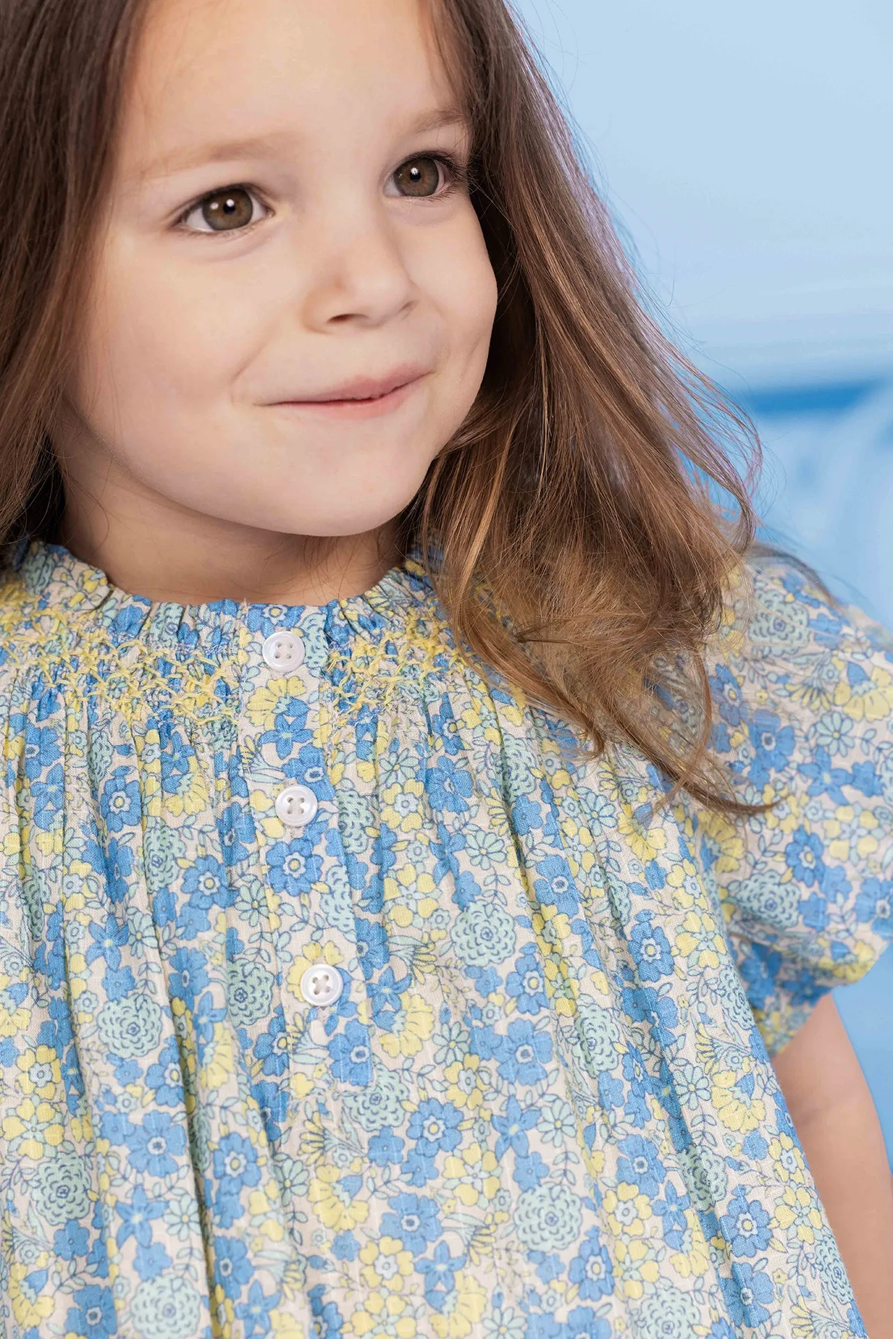 Bonton Noisette Fleur Vintage kjole blå blomstret