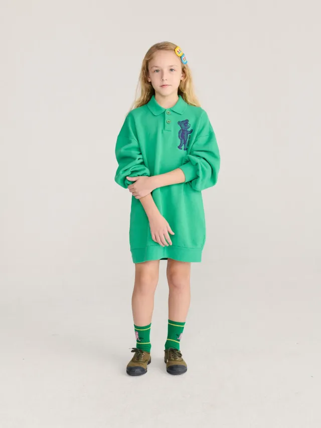 Bobo Choses Softpaw Monster polo sweatshirt kjole grøn
