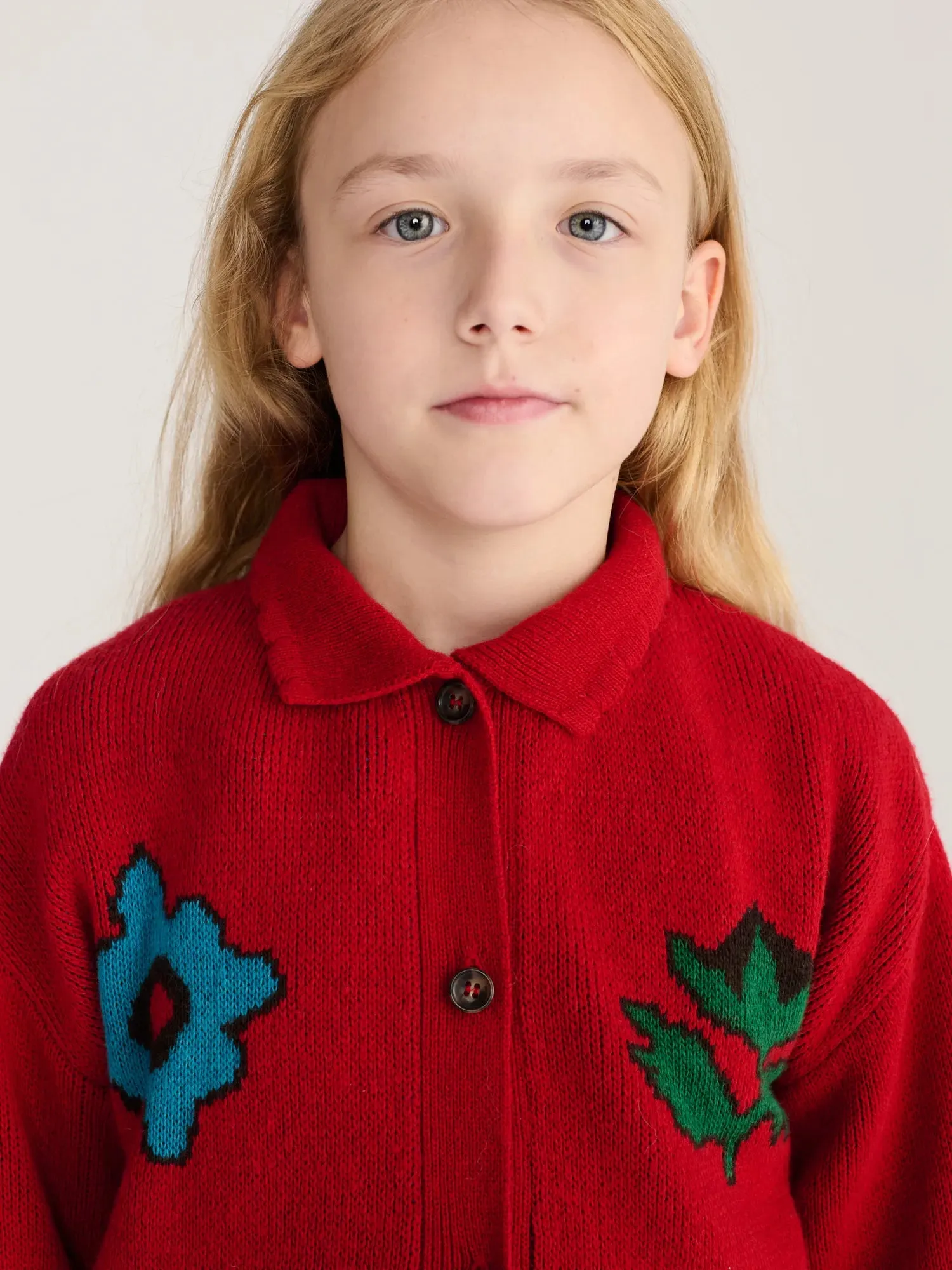 Bobo Choses Blossom cardigan rød 2-3Y uldblanding