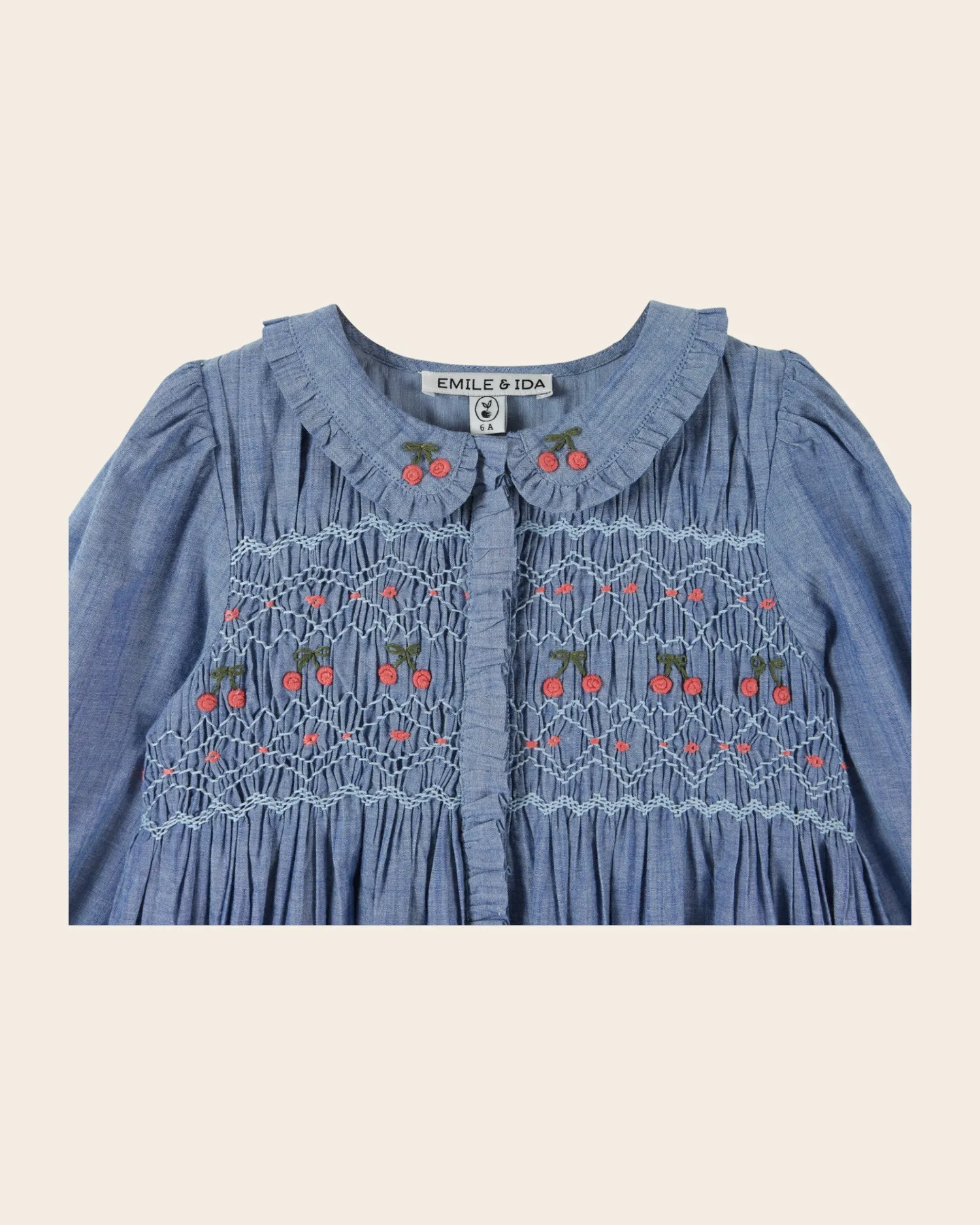 Emile et Ida Robe Smockée Chambray kjole blå 03M-14A