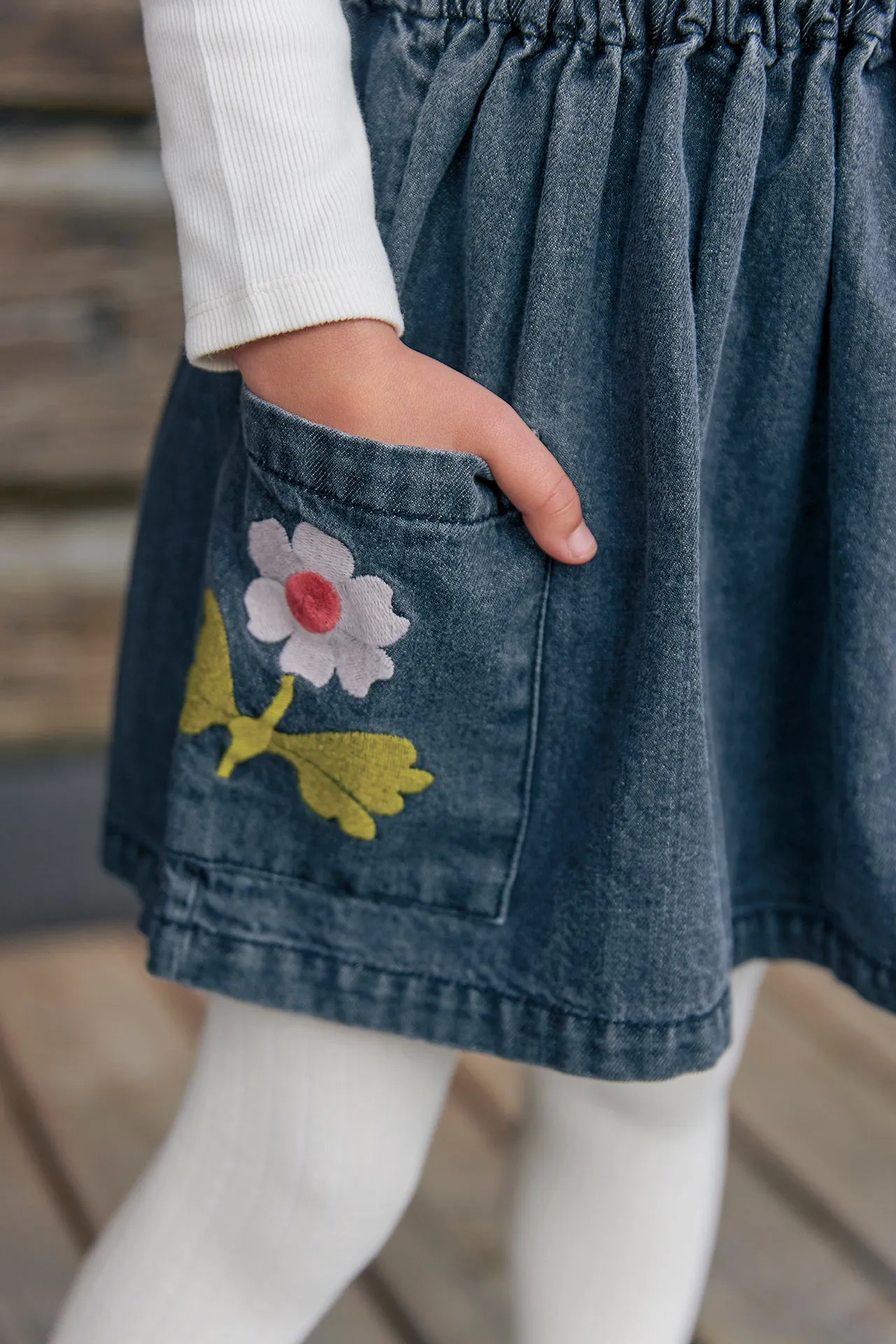 Bonton Mochi nederdel denim grå elastik blomst