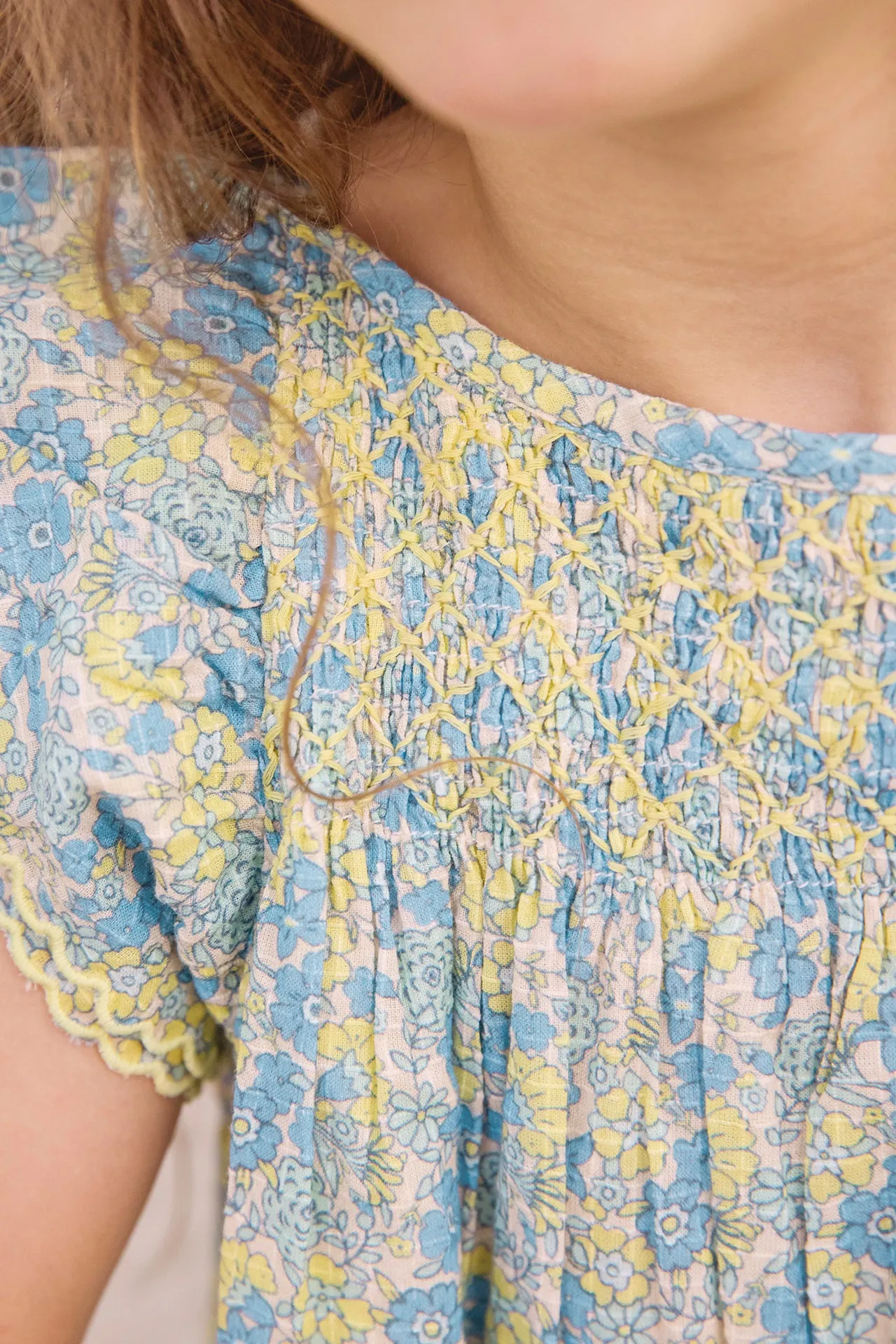 Bonton Léna kjole blå blomstret pige