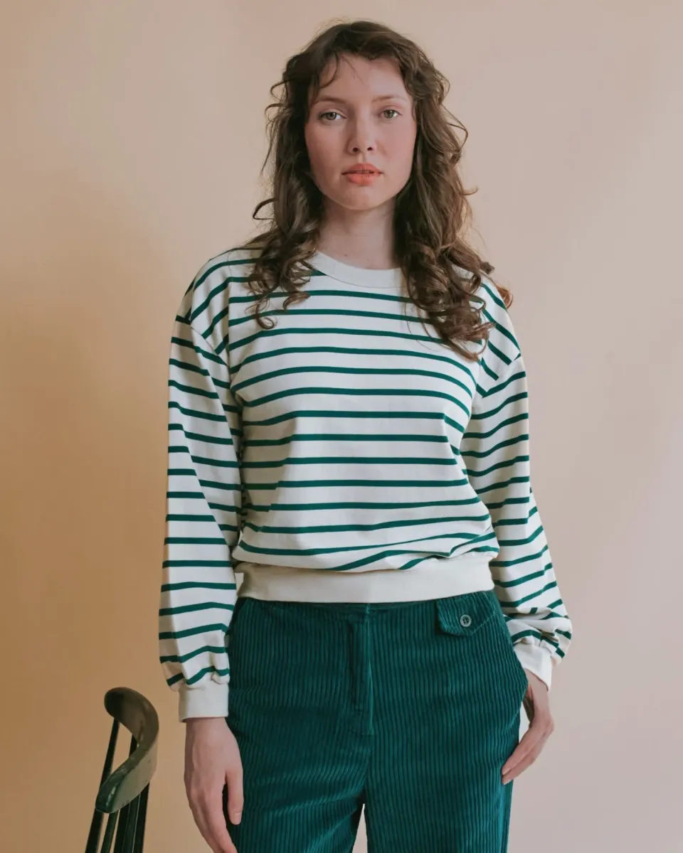 Emile et Ida sweatshirt grøn stribet øko bomuld