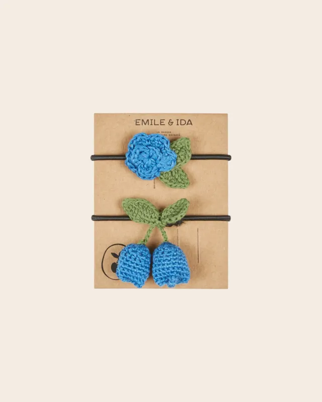 Emile et Ida hårelastikker blå blomst 2-pak