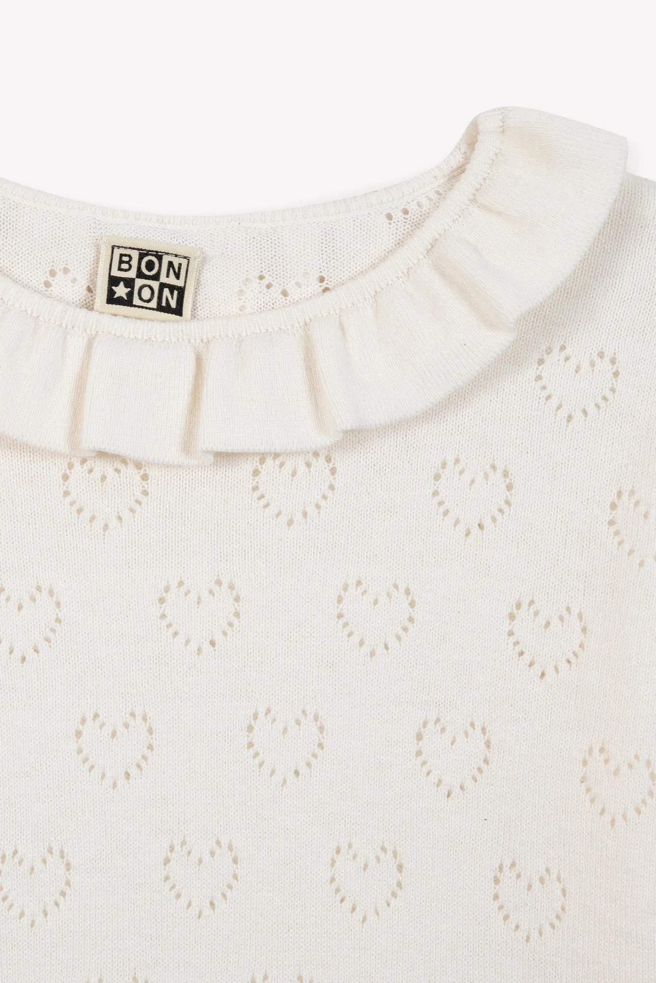 Bonton Milou strik ecru hjerter 2A