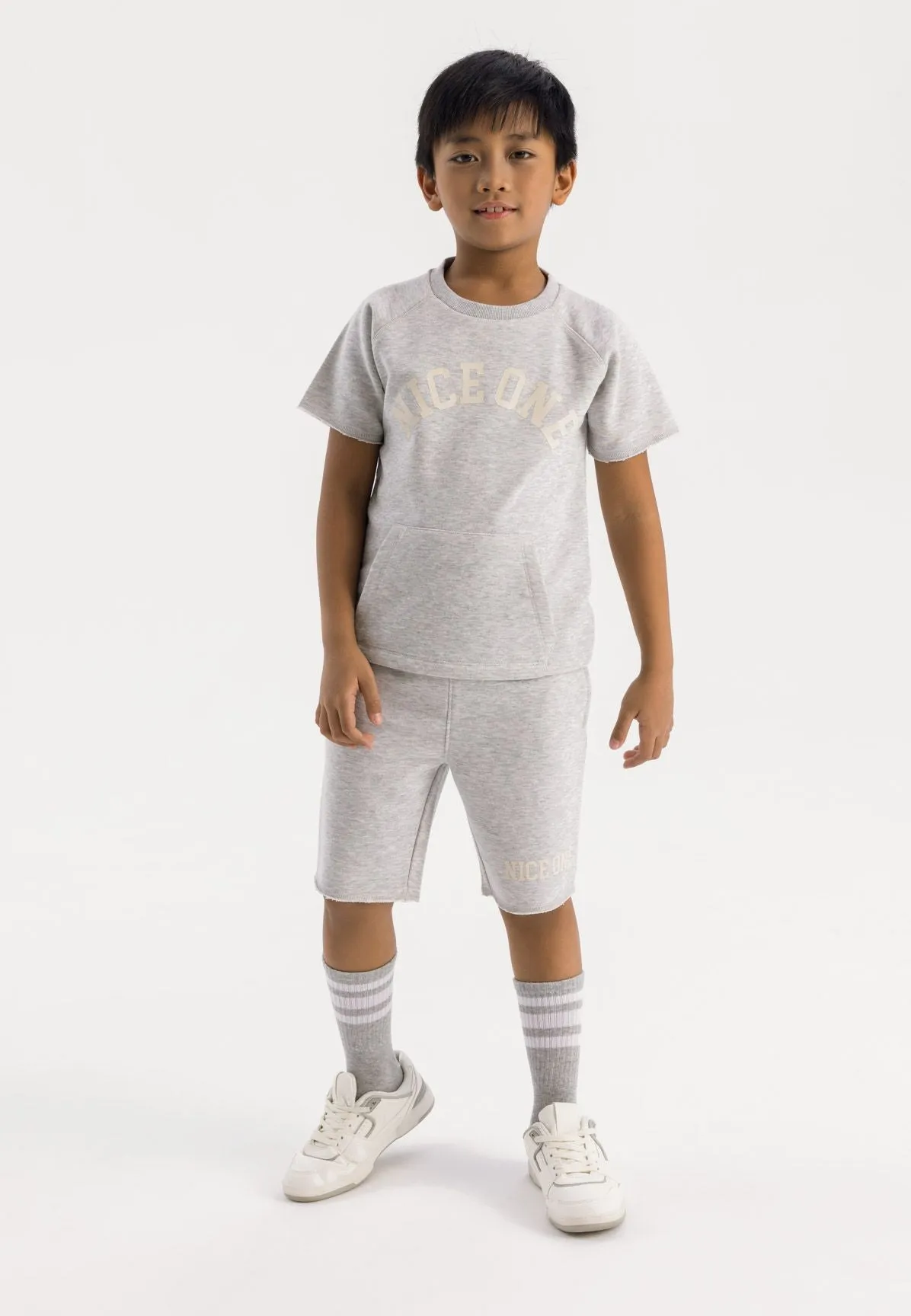 Minoti 42516 T-shirt shorts sæt grå bomuld