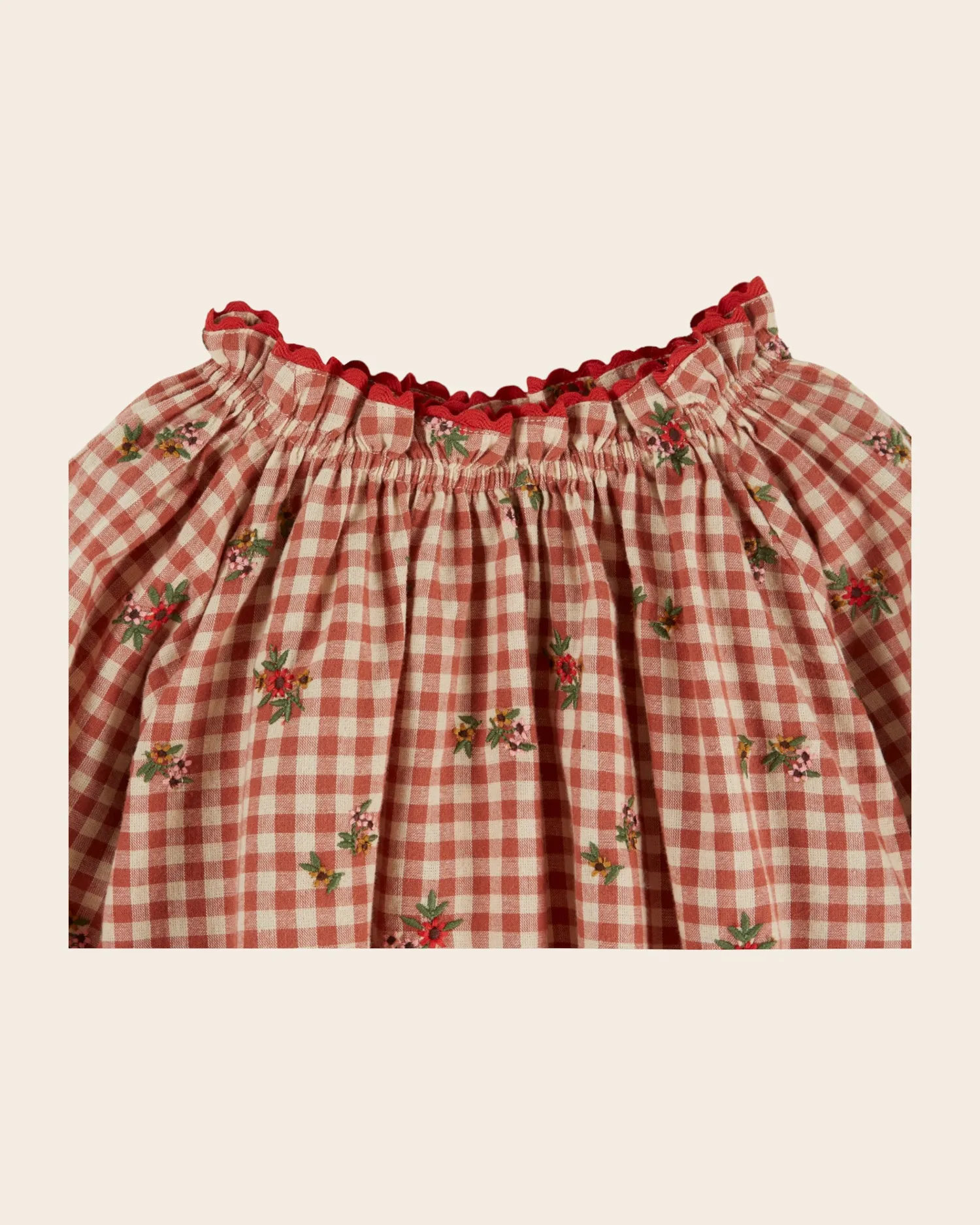 Emile et Ida Brodée Vichy bluse terracotta broderet