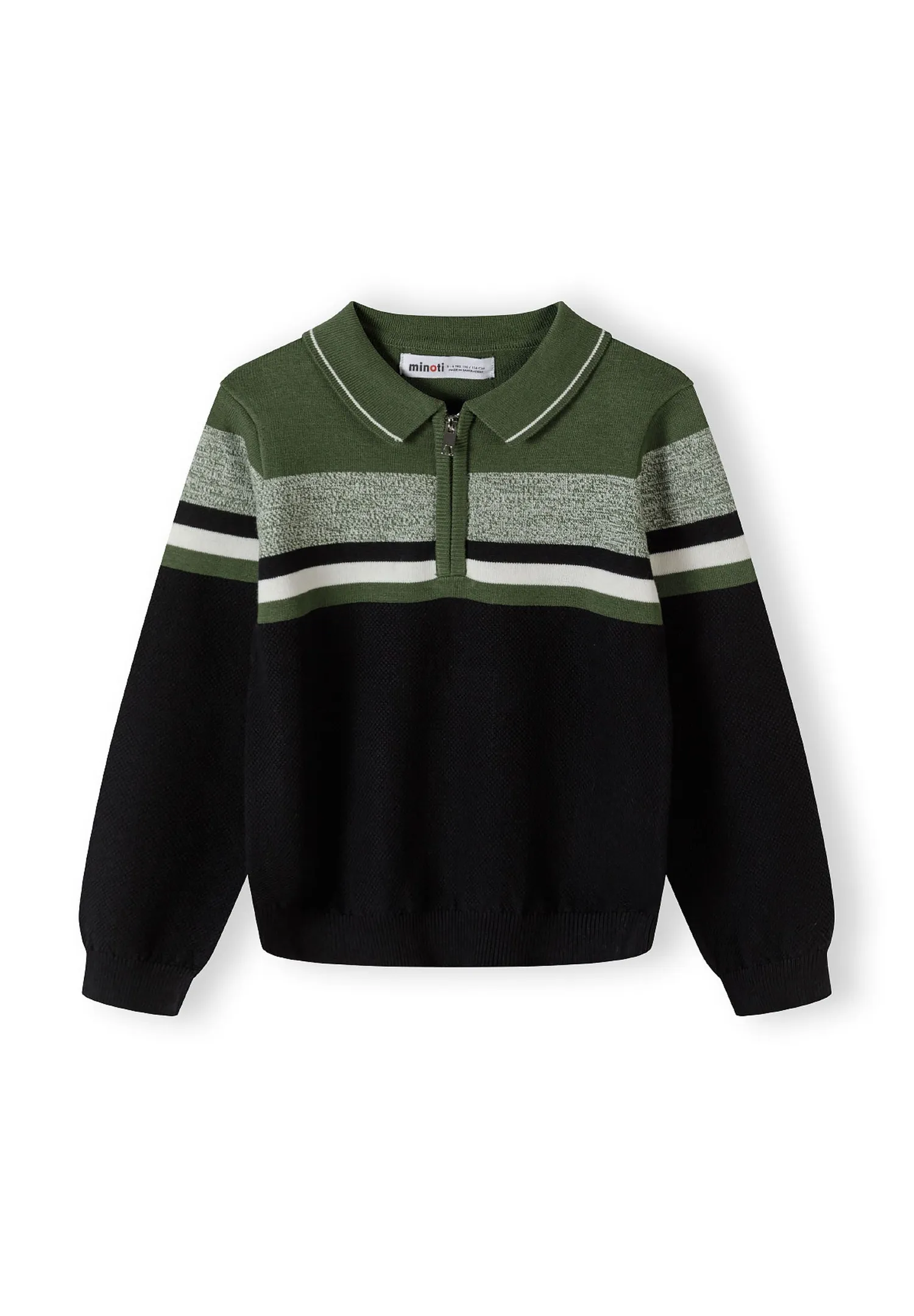 Minoti 43923 striktrøje khaki stribet lynlås drenge