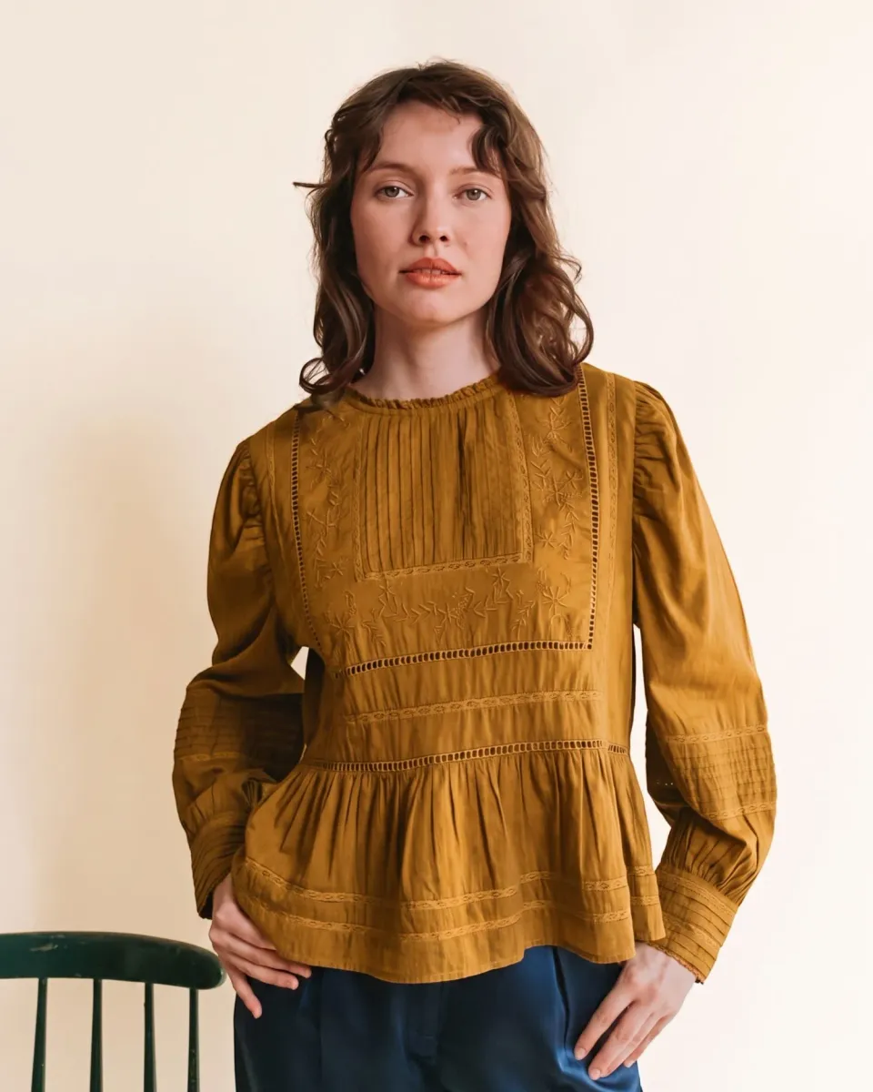 Emile et Ida Eglantine bluse oliven broderi løs