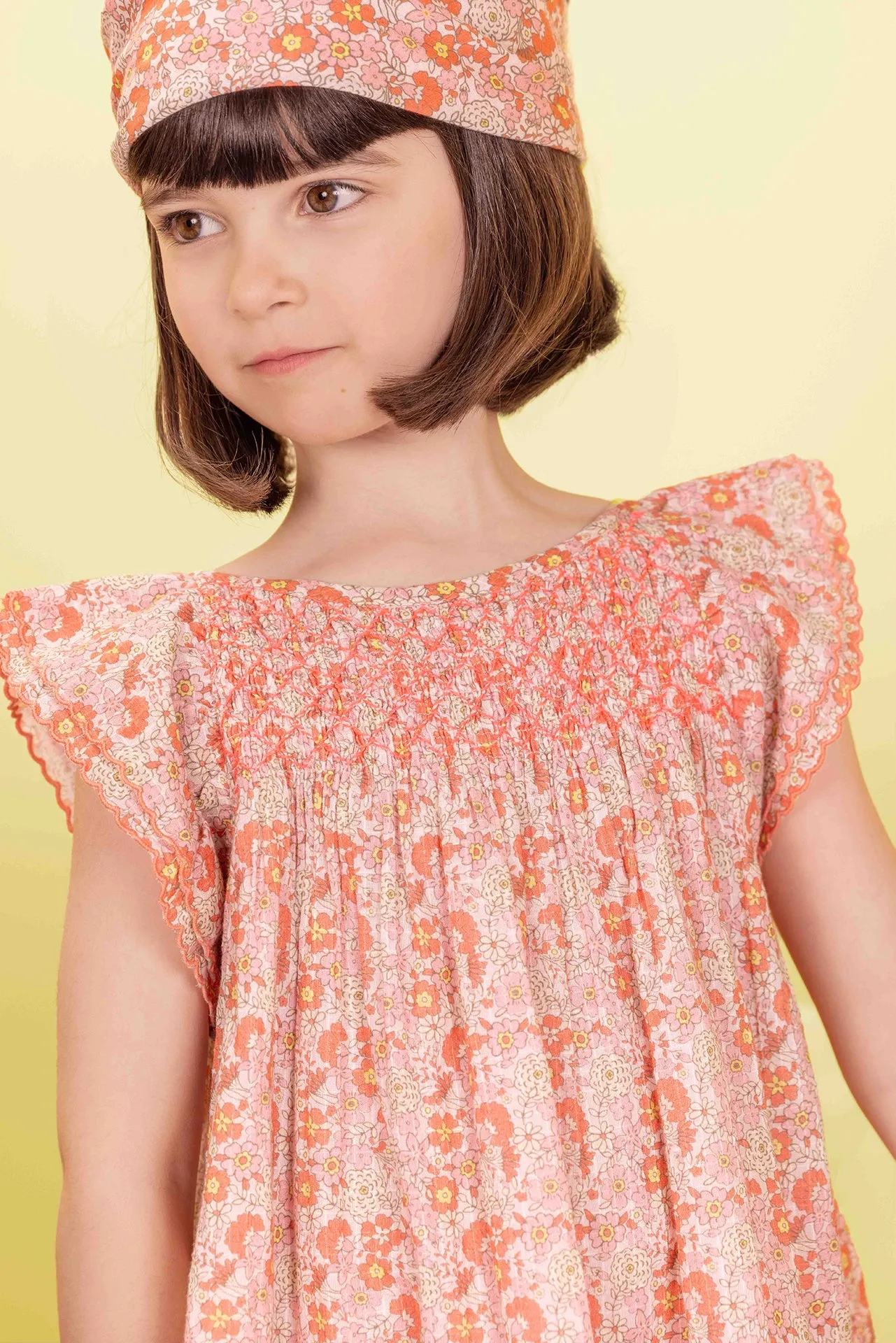 Bonton Léna Vintage Rose kjole rosa blomstret bomuld