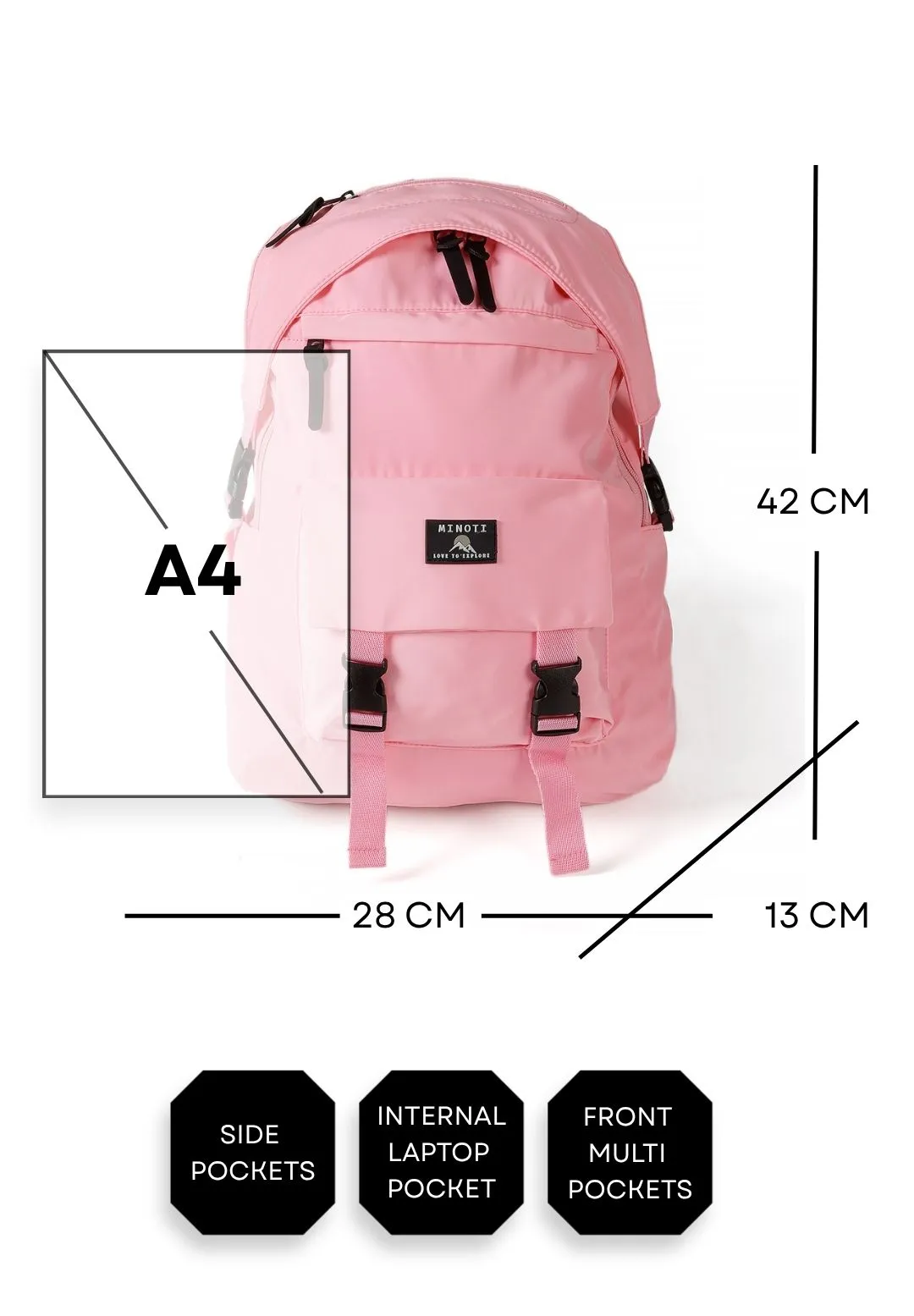 Minoti 45927 rygsæk rosa spænder polstret
