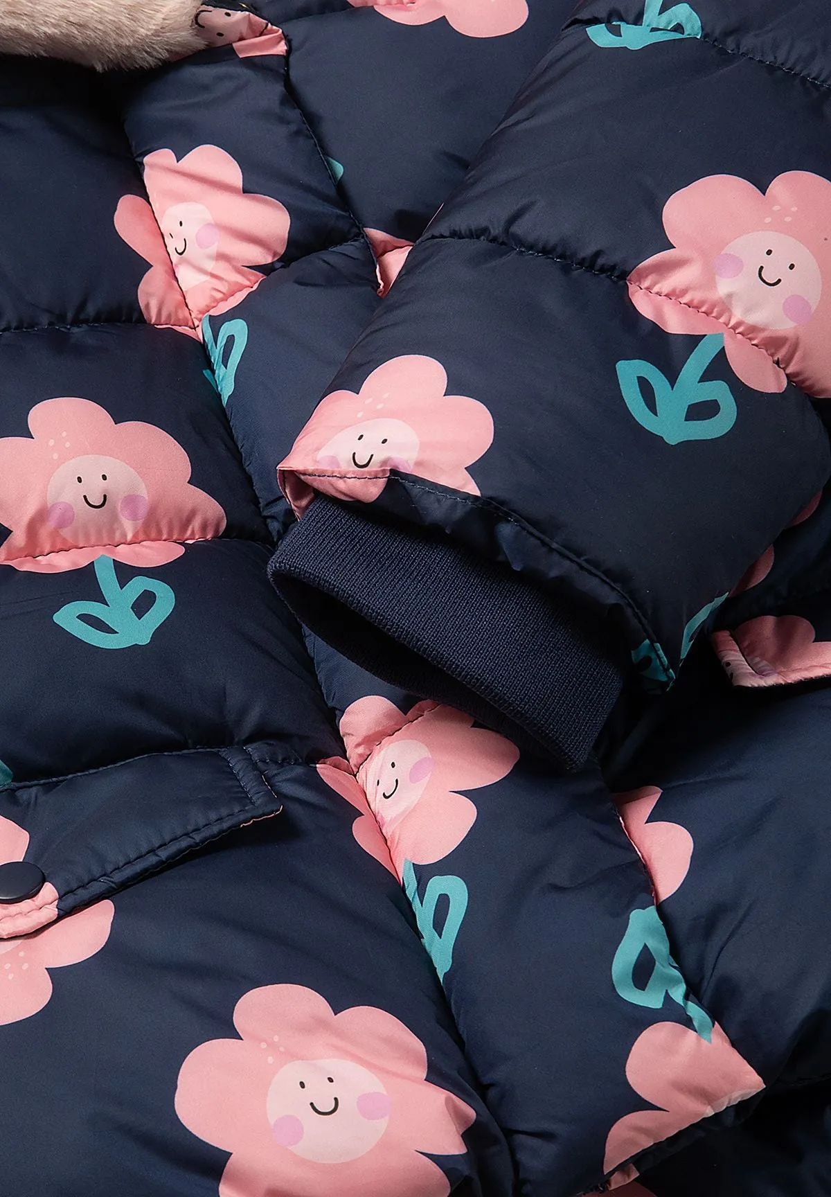 Minoti 45281 jakke mørkeblå blomster vat piger