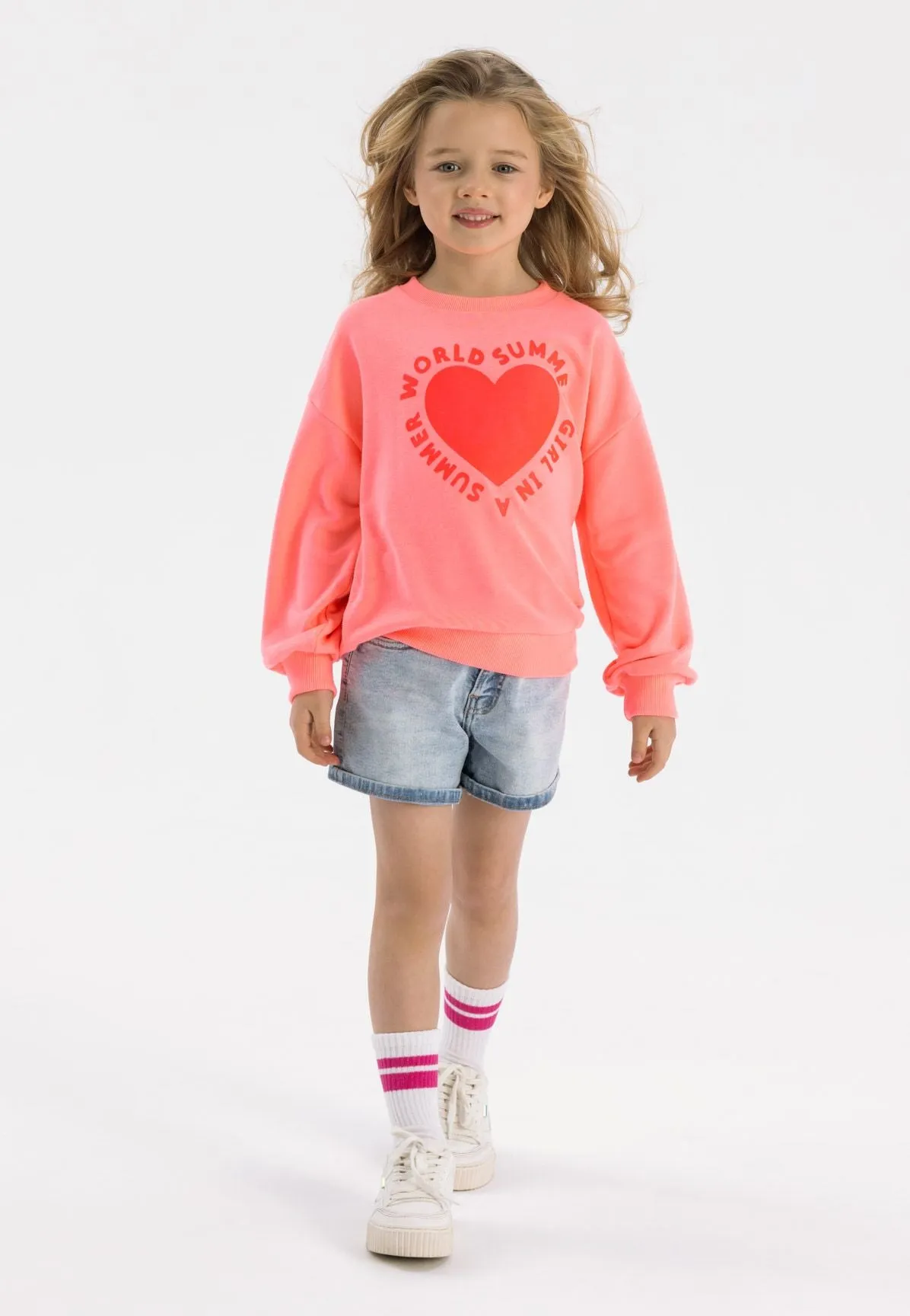 Minoti 42910 sweatshirt koral hjerteprint piger