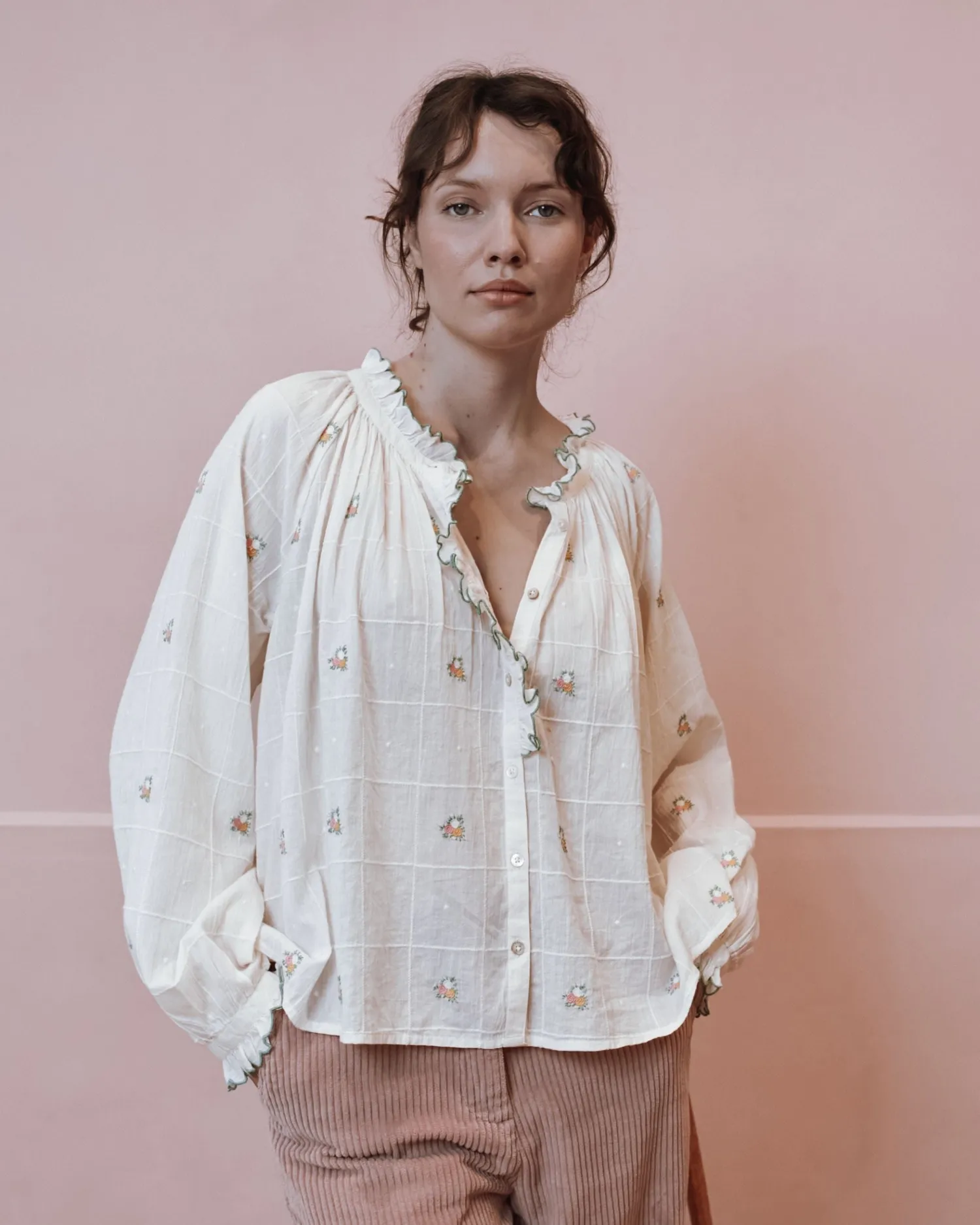 Emile et Ida Elyana bluse ecru broderet bomuld