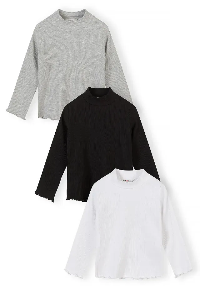 Minoti 45641 t-shirt 3-pak rib høj hals