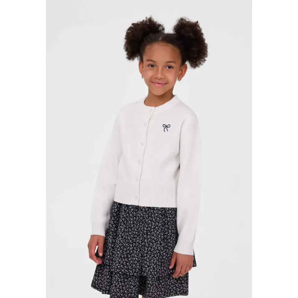 Minoti 45688 cardigan beige sløjfebroderi til piger