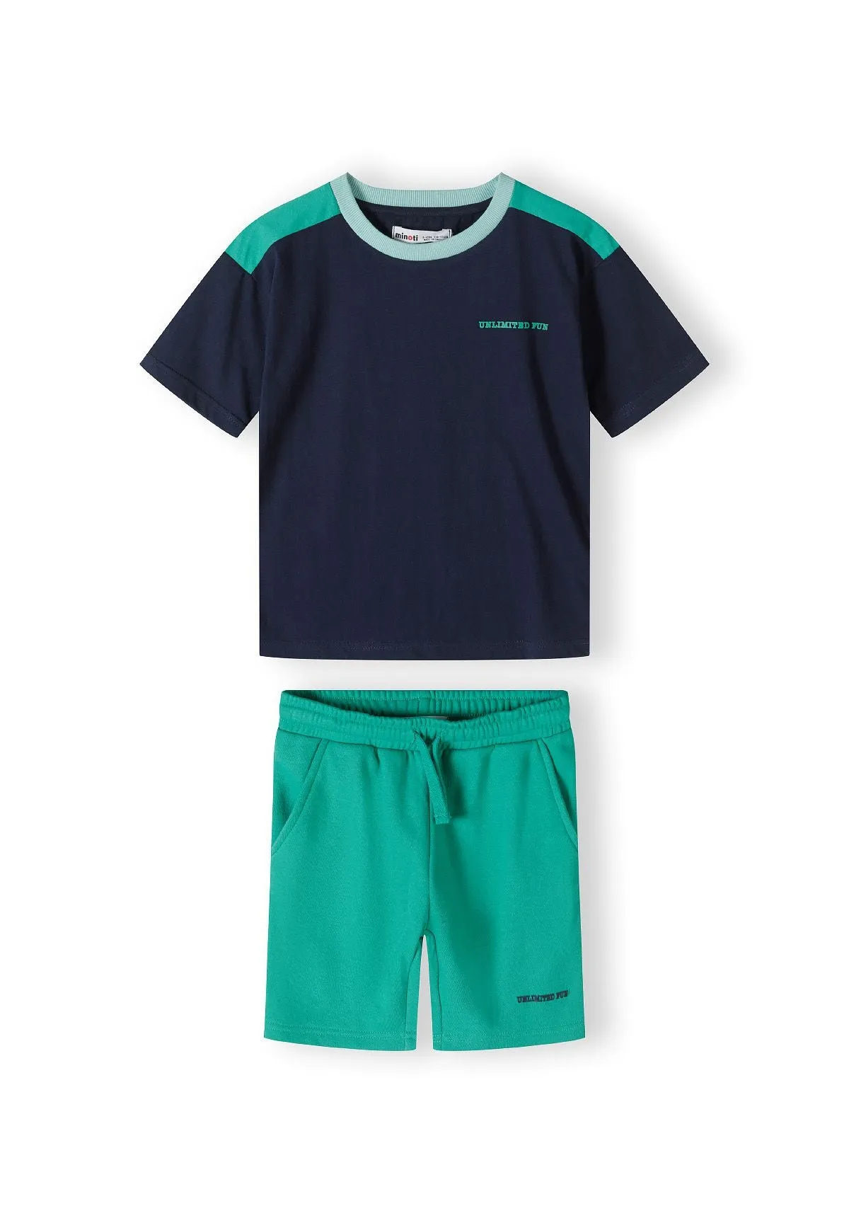 Minoti 42518 sæt T-shirt shorts navy grøn til drenge