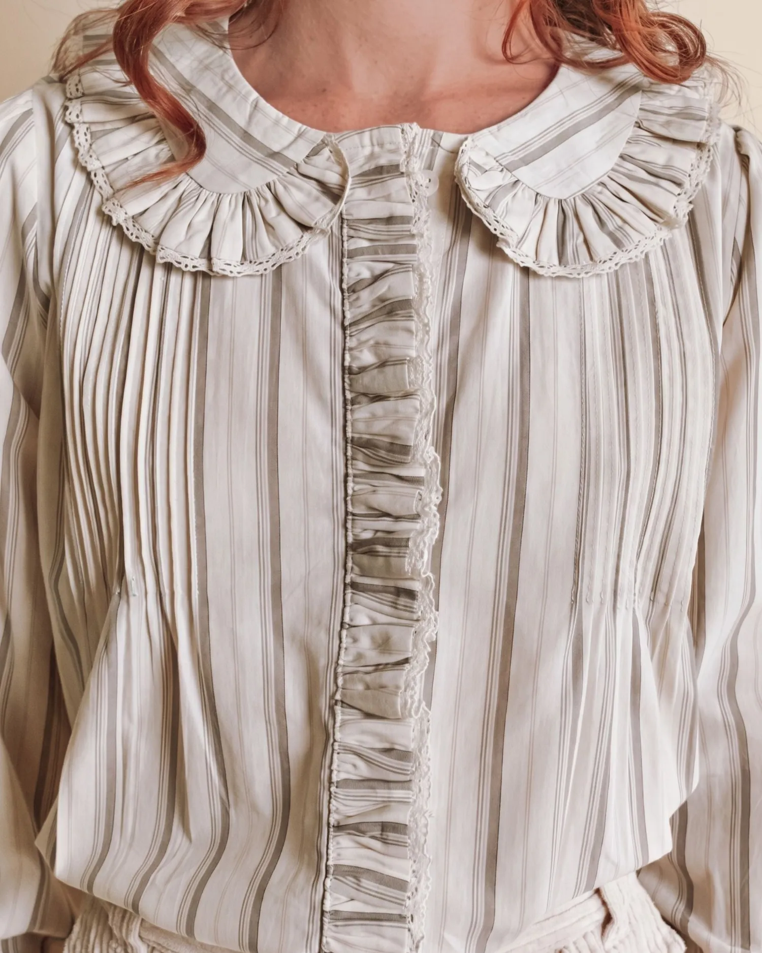 Emile et Ida Plissée Rayures Beige bluse beige stribet bomuld