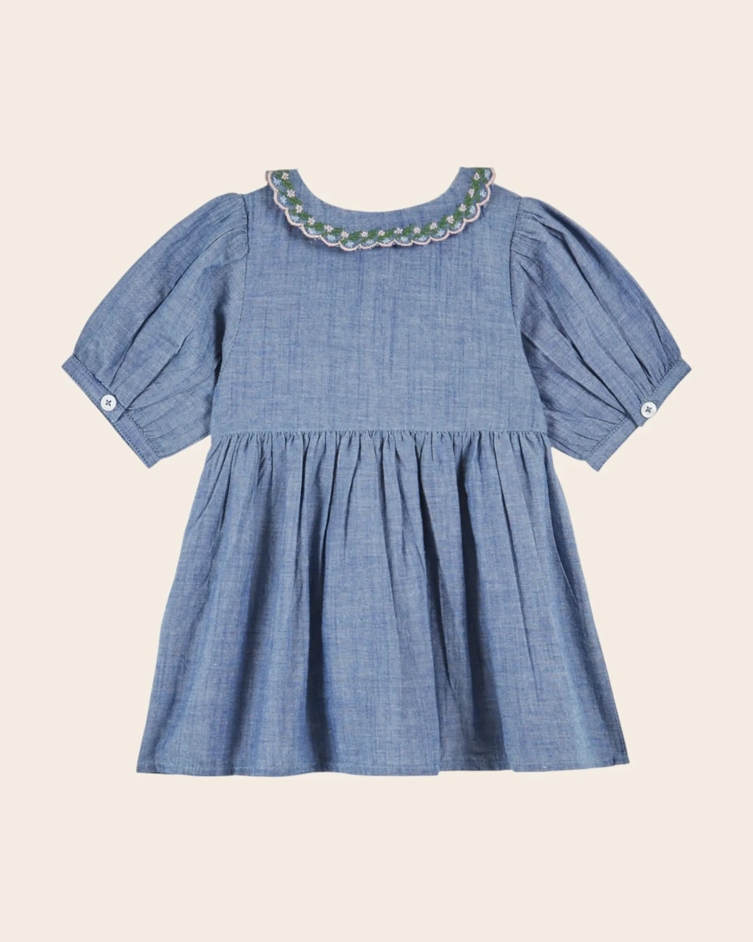Emile et Ida Brodé smocké chambray kjole blå bomuld