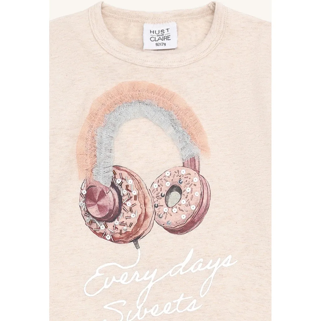 Hust & Claire HCAlma Headphones langærmet bluse Wheat Melange