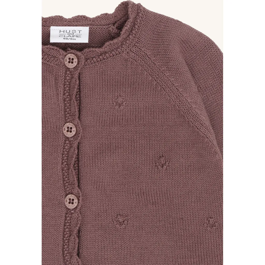 Hust & Claire Cilja Pointelle cardigan Plum økologisk bomuld