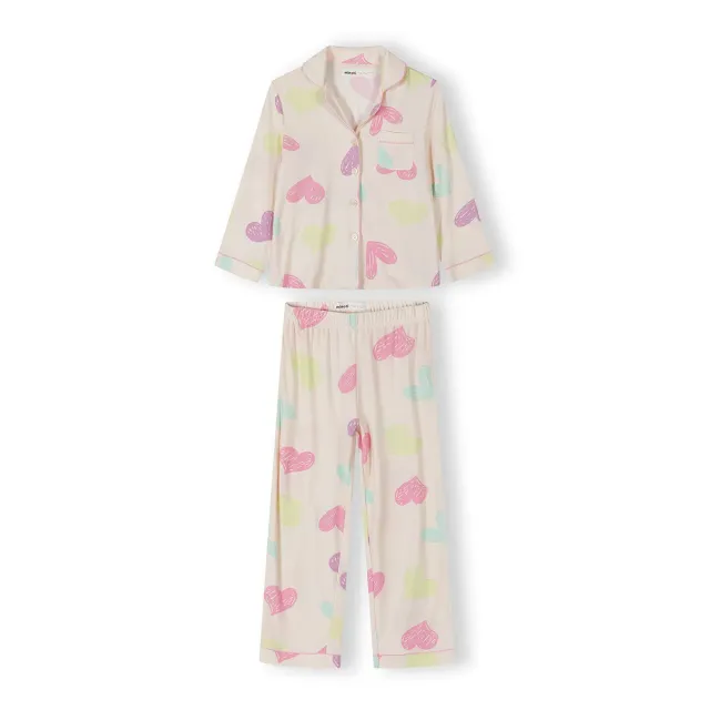 Minoti 44904 pyjamas creme hjerteprint