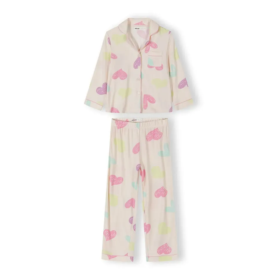 Minoti 44904 pyjamas creme hjerteprint