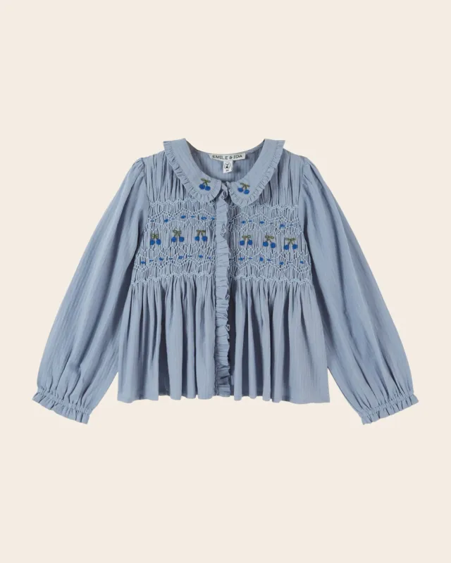 Emile et Ida Smockée cerises bluse blå