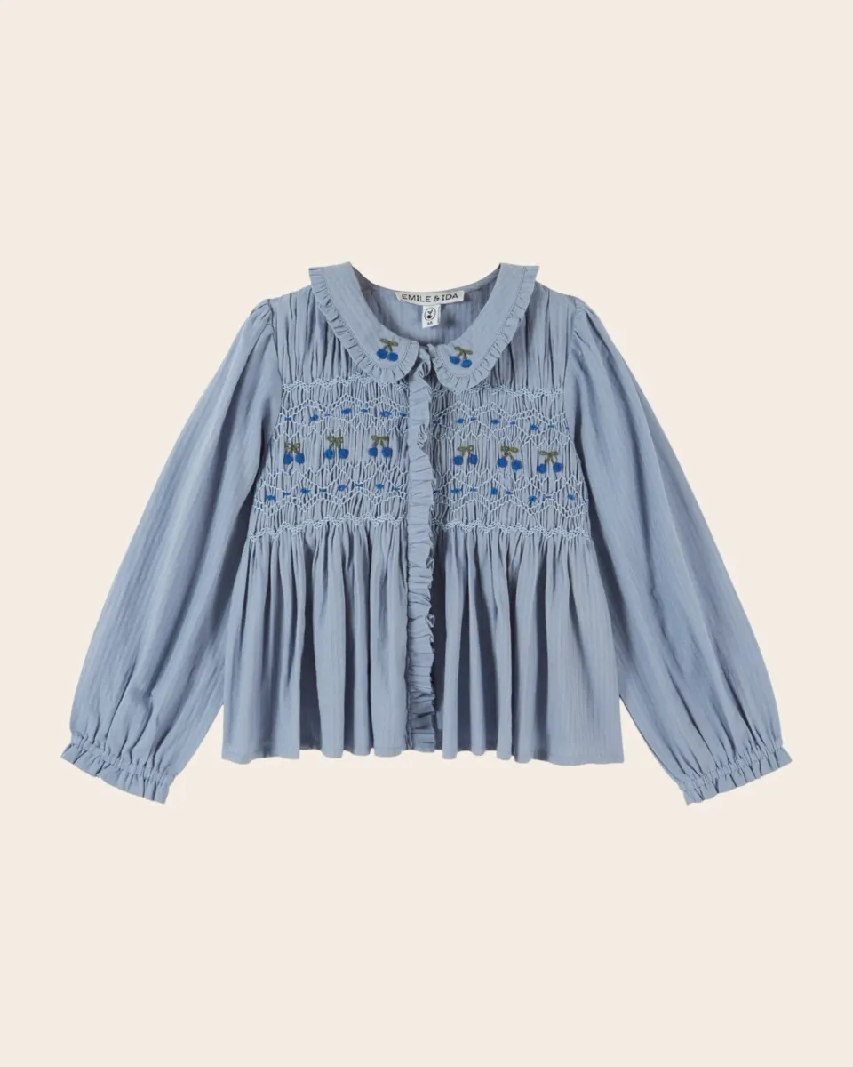 Emile et Ida Smockée cerises bluse blå
