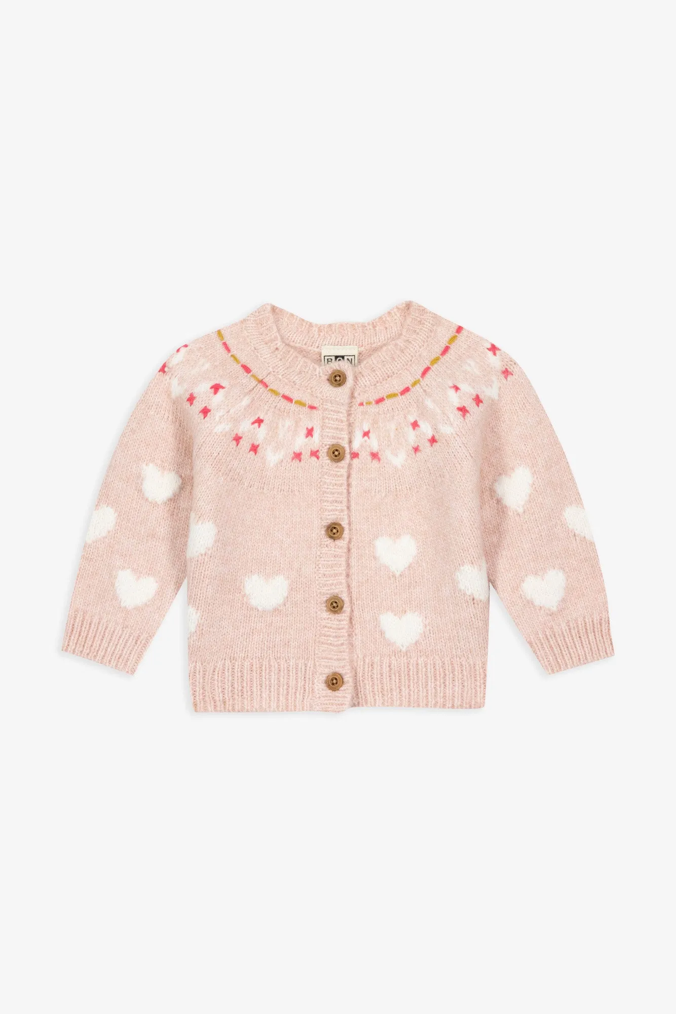 Bonton Pastel strikvest rosa hjerter babyuld