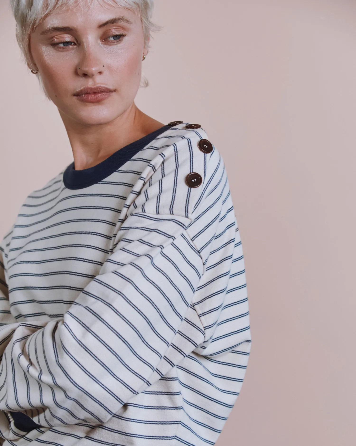 Emile et Ida Elliot sweatshirt dame ecru stribet øko